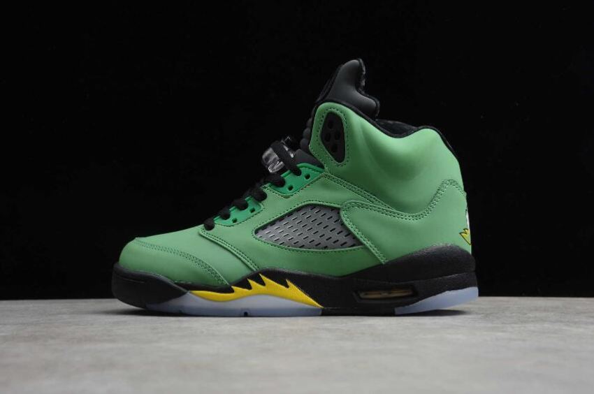 Women's Air Jordan 5 Retro SE Oregon Ducks Grass Green Black Basketball Shoes