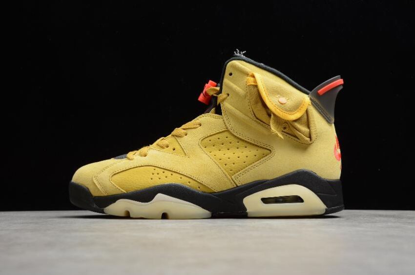 Men's Travis Scott x Air Jordan 6 Retro Wheat Yellow Basketball Shoes