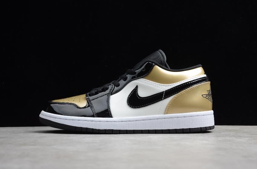 Women's Air Jordan 1 Low Gold Toe Black White Basketball Shoes