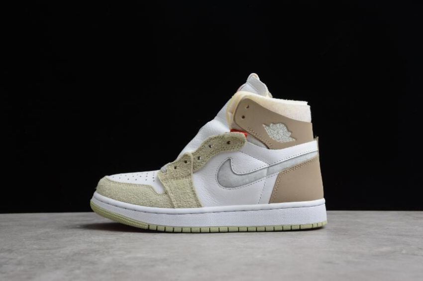 Men's Air Jordan 1 Zoom Air Cmft White Grey Heather Olive Aura Shoes Basketball Shoes