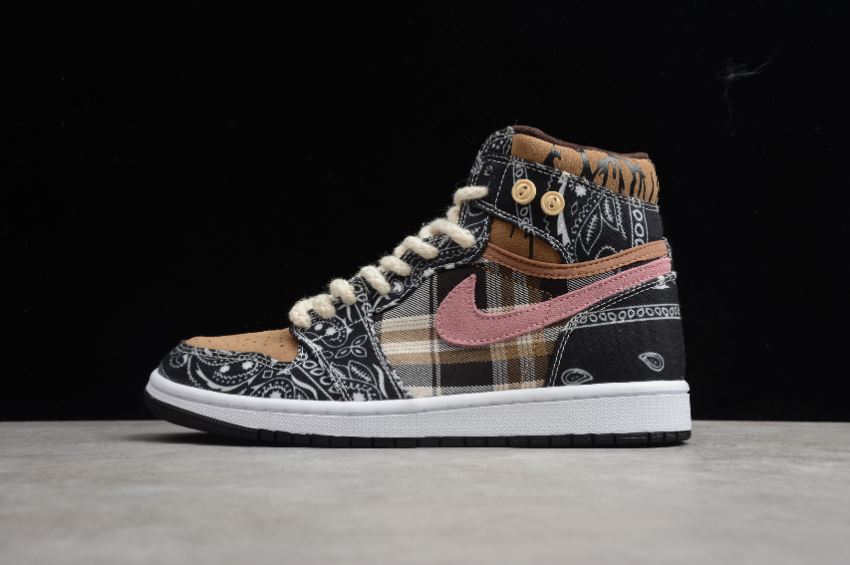 Women's Air Jordan 1 High Zoom R2T Black Brown Pink Basketball Shoes