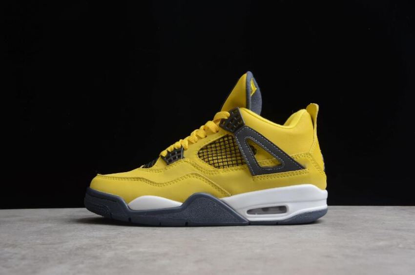 Women's Air Jordan 4 Retro Lightning Tour Yellow Dark Blue Grey Basketball Shoes