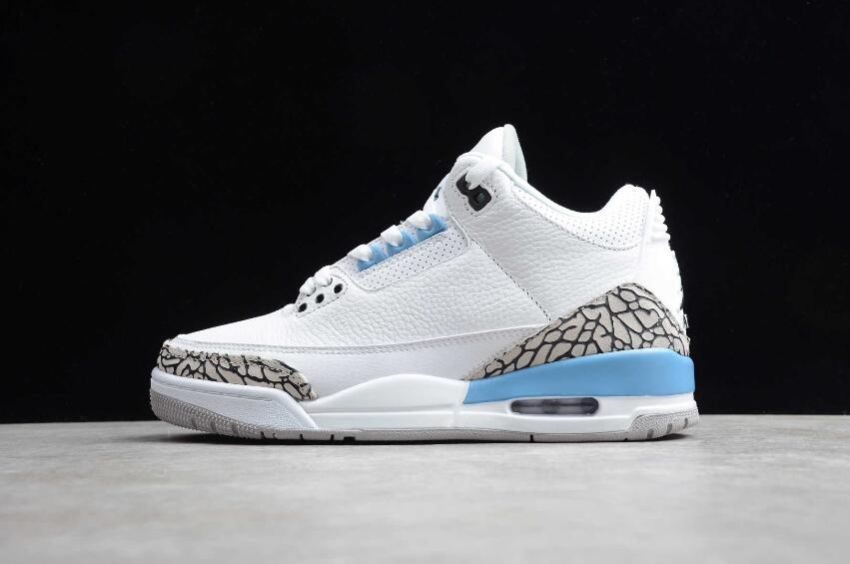 Women's Air Jordan 3 Retro White Valor Blue Tedh Grey Basketball Shoes