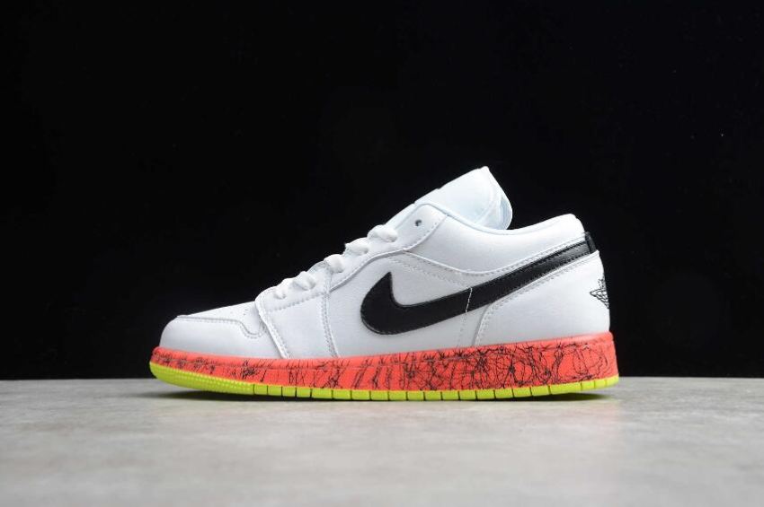 Men's Air Jordan 1 Low Grades GS White Black Laser Crimson Volt Basketball Shoes