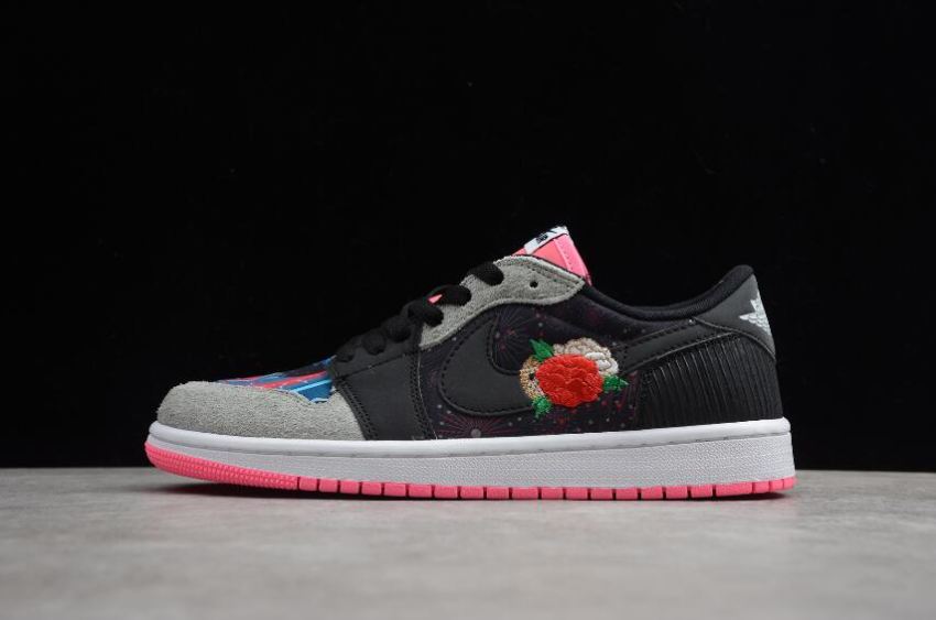 Men's Air Jordan 1 Low OG Chinese New Year Black MultiColor Digital Pink Basketball Shoes