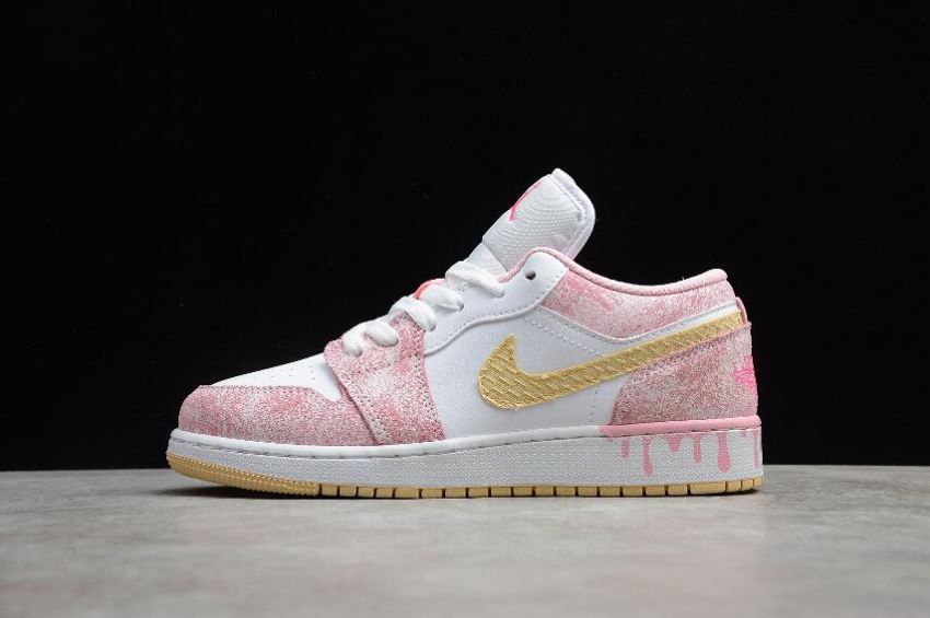 Men's Air Jordan 1 Low GS Paint Drip Arctic Punch Pale Vanilla-White Basketball Shoes