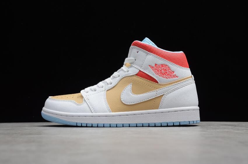 Men's WMNS Air Jordan 1 Mid SE Sesame White Flash Crimson Shoes Basketball Shoes