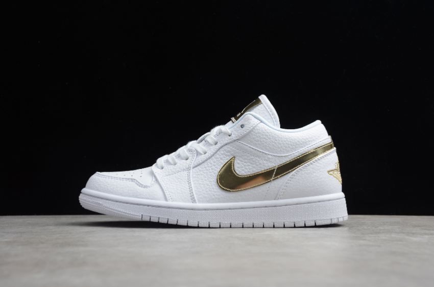 Men's Air Jordan 1 Low SE White Metallic Gold White Basketball Shoes