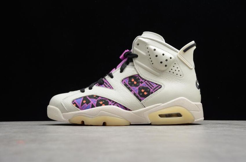 Women's Air Jordan 6 Retro Quai 54 Sail Black White Purple Basketball Shoes