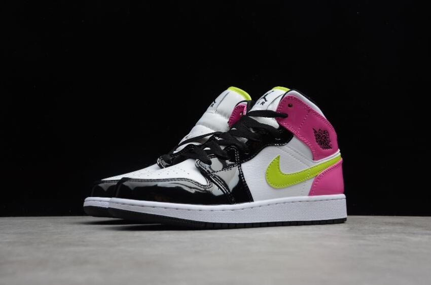 Women's Air Jordan 1 Mid SE GS White Cyber Active Fuchsia Basketball Shoes