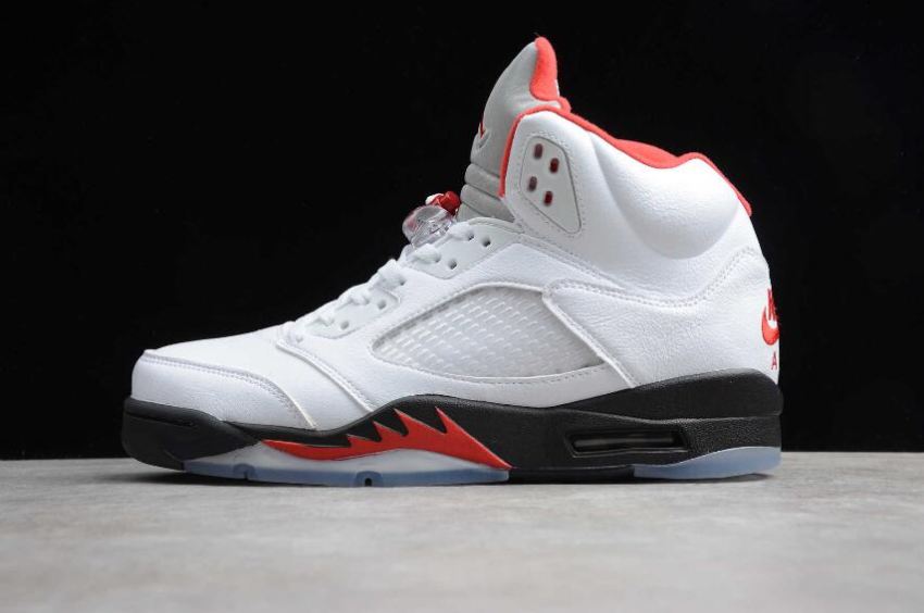 Women's Air Jordan 5 Retro True White Fire Red Black Basketball Shoes