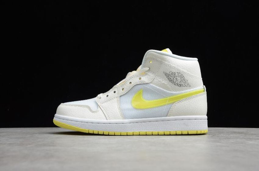 Women's WMNS Air Jordan 1 Mid SE Sail LT VLTGE Yellow White Shoes Basketball Shoes
