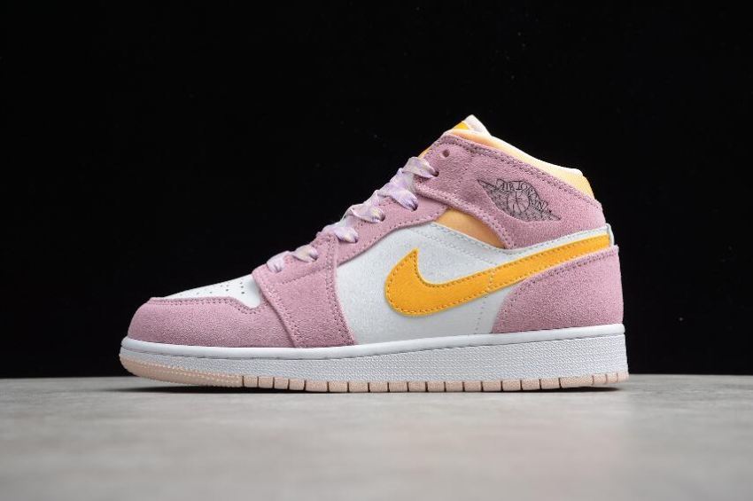 Women's Air Jordan 1 Mid SE GS LT Arctic Pink University Gold Basketball Shoes