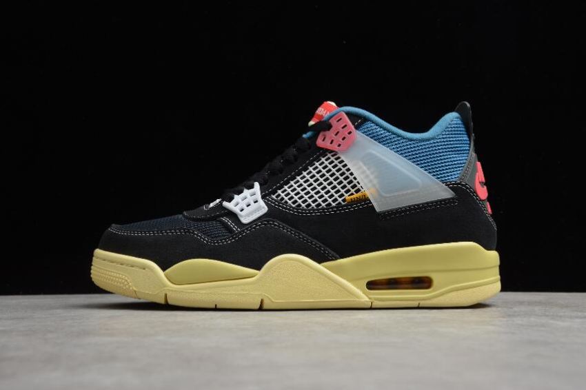 Men's Union x Air Jordan 4 Retro Off Noir Brigade Blue Dark Smoke Grey Light Fusion Red Basketball Shoes