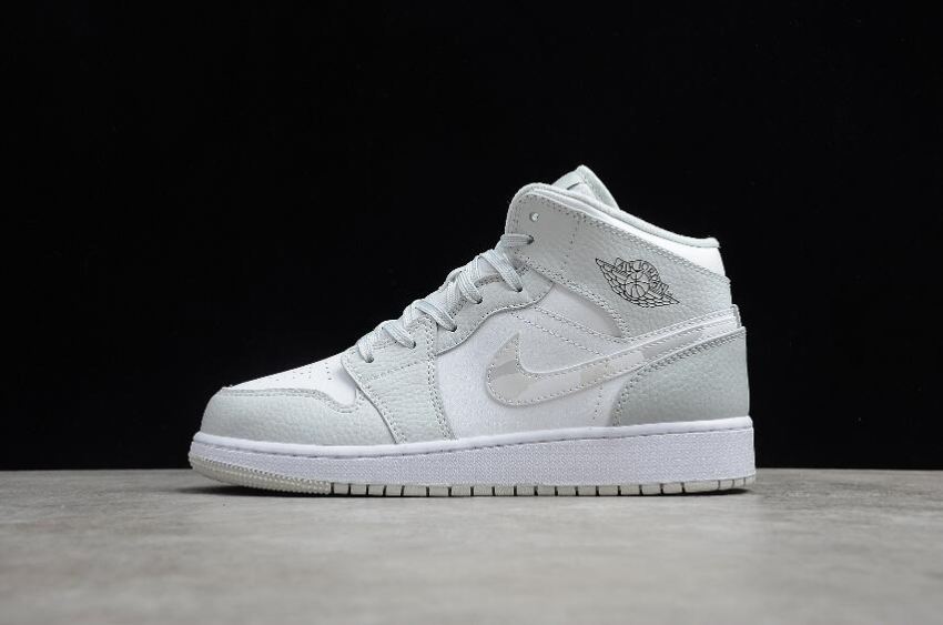 Women's Air Jordan 1 Mid SE GS White Photon Dust Grey Fog Basketball Shoes