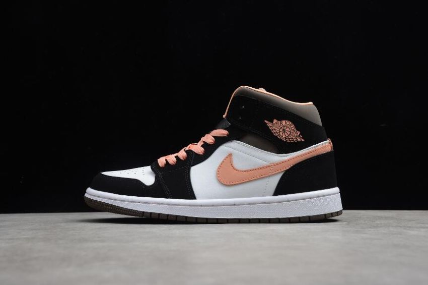 Men's Air Jordan 1 Mid Se White Apricot Agate Black Basketball Shoes