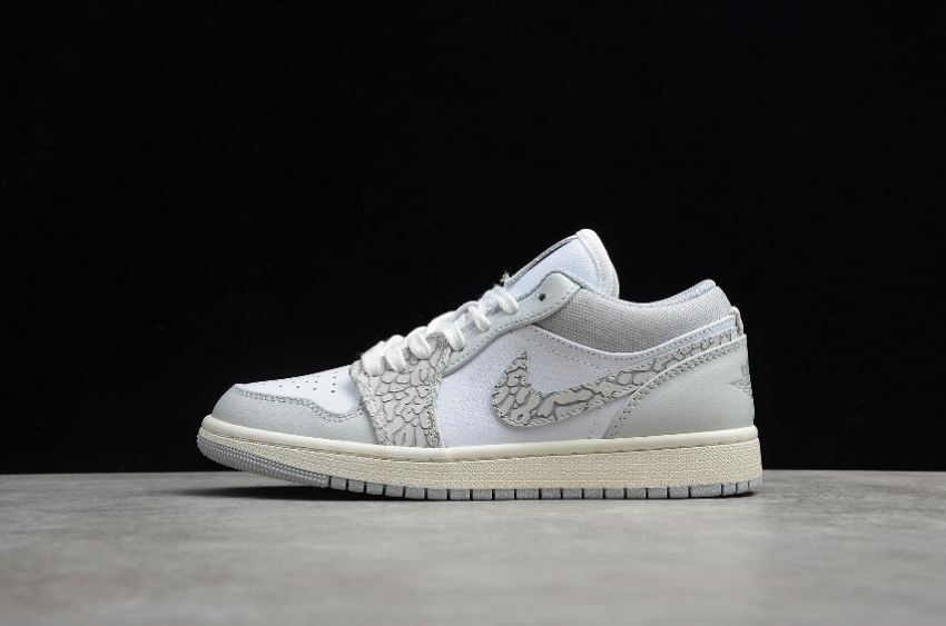 Women's Air Jordan 1 Low PRM Elephant Print White Neutral Grey-Sail-Smoke Grey Basketball Shoes