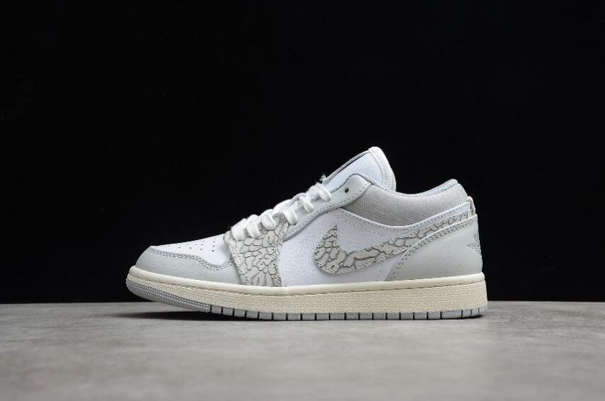 Men's Air Jordan 1 Low PRM Elephant Print White Neutral Grey-Sail-Smoke Grey Basketball Shoes