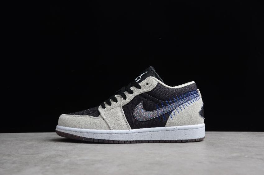 Women's Air Jordan 1 Low Crater Light Smoke Grey Black Racer Blue MultiColor Basketball Shoes