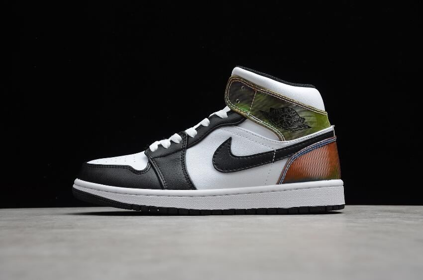 Men's Air Jordan 1 Mid Heat Reactive White Black Colour Basketball Shoes