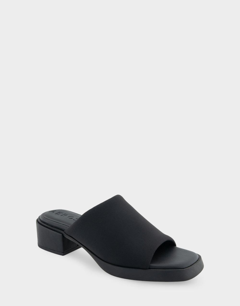 Aerosoles Women's Denise Black Stretch Fabric Stretch Slip On Low Block Heel Sandal