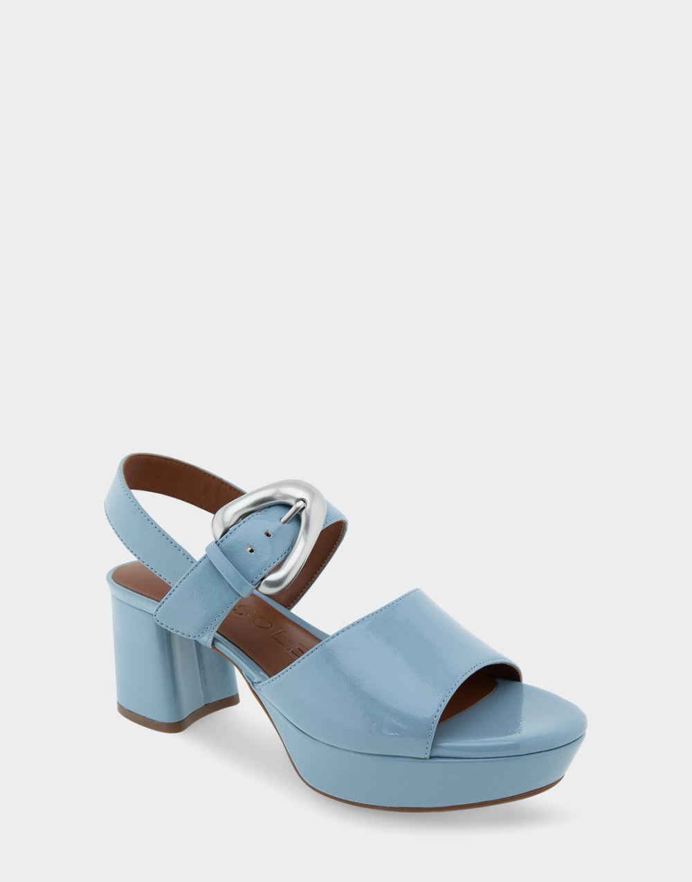 Aerosoles Women's Chamber Dusty Blue Patent Faux Leather Quarter Strap Platform Sandal