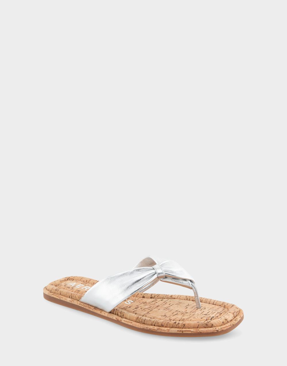 Aerosoles Women's Bond Silver Metallic Leather Knotted Thong Sandal