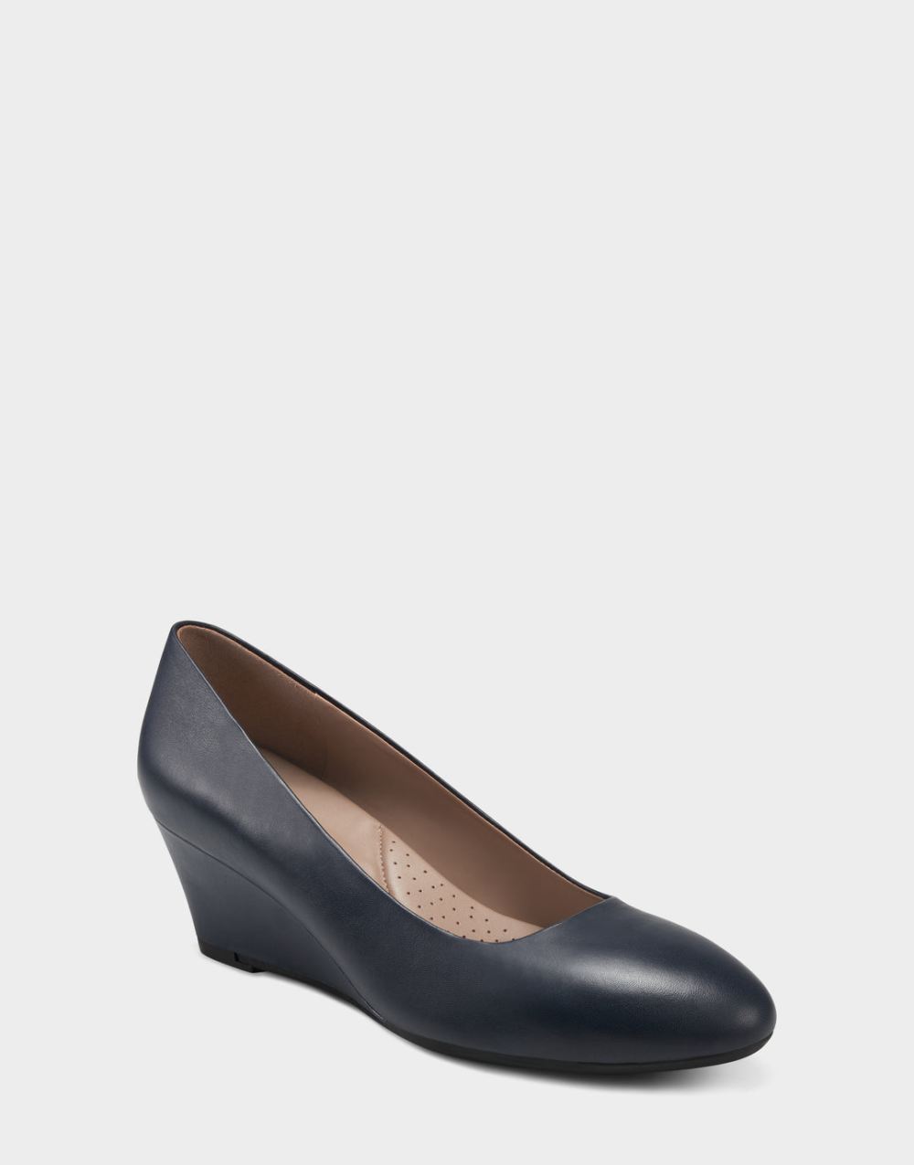 Aerosoles Women's Inner Circle Navy Genuine Leather Wedge Heel Pump