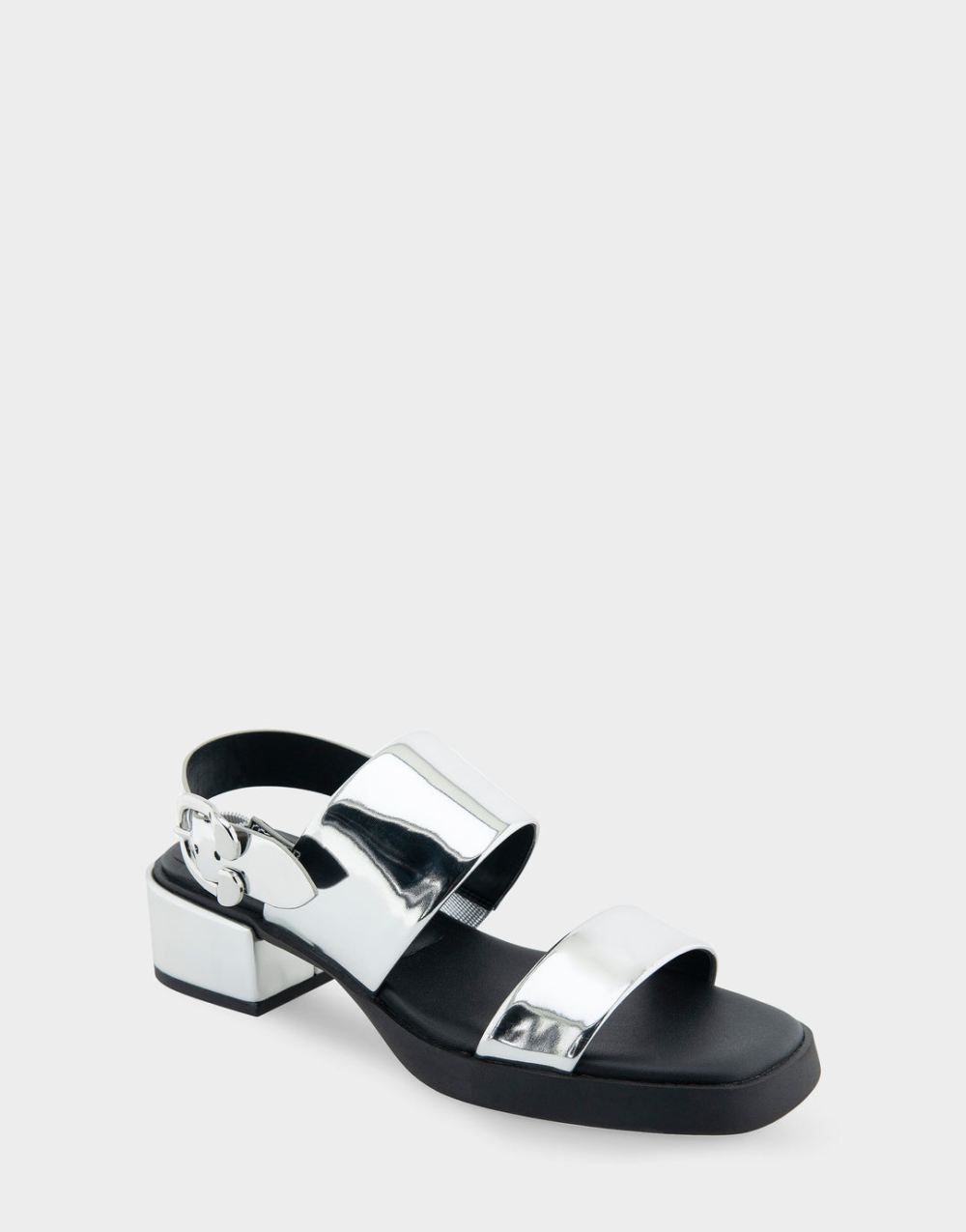 Aerosoles Women's Dove Silver Mirror Metallic Faux Leather Banded Back Strap Low Block Heel Sandal