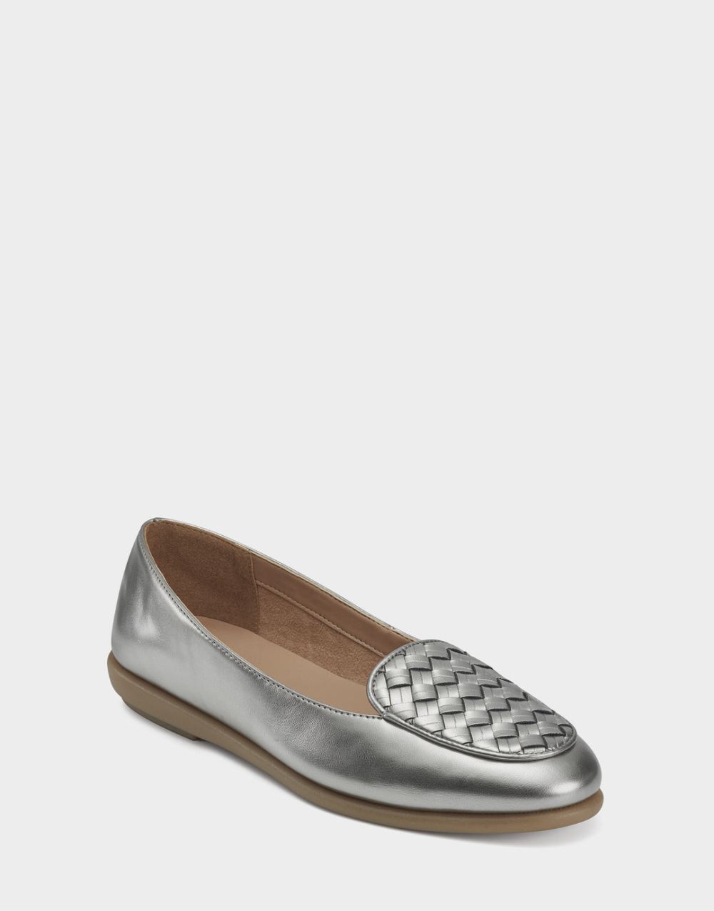 Aerosoles Women's Silver Faux Leather Loafer with Weaved Upper Brielle