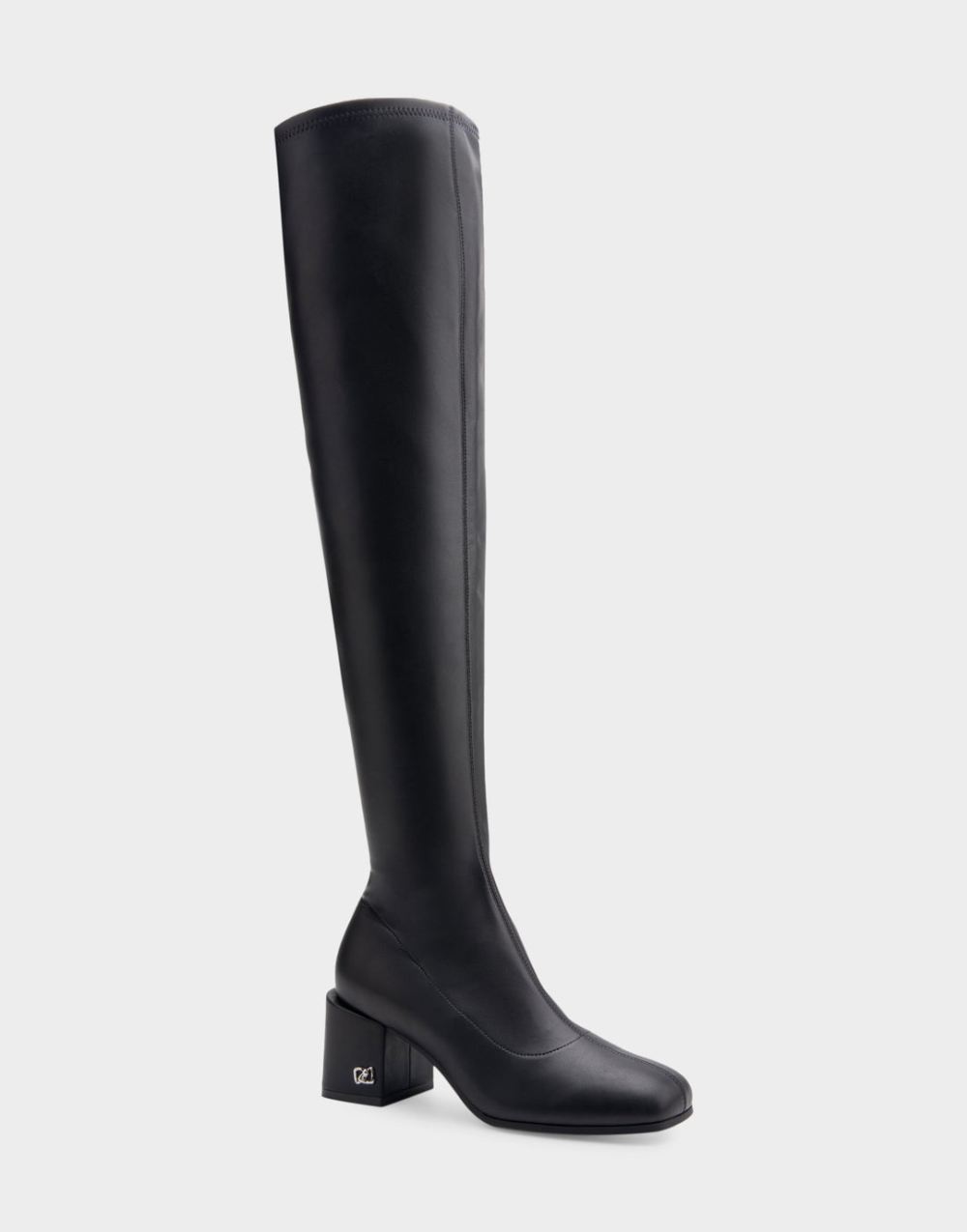 Aerosoles Women's Oreti Black Stretch Faux Leather Block Heel Over The Knee Boot