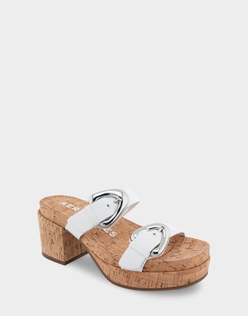 Aerosoles Women's Chance White Leather Molded Footbed Platform Slide Sandal