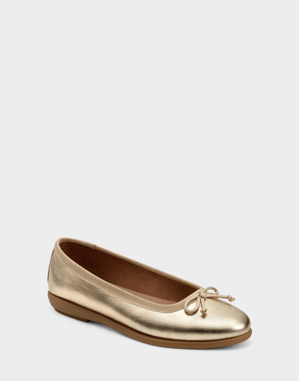 Aerosoles Women's Homebet Soft Gold Faux Leather Ballet Flats with Bow