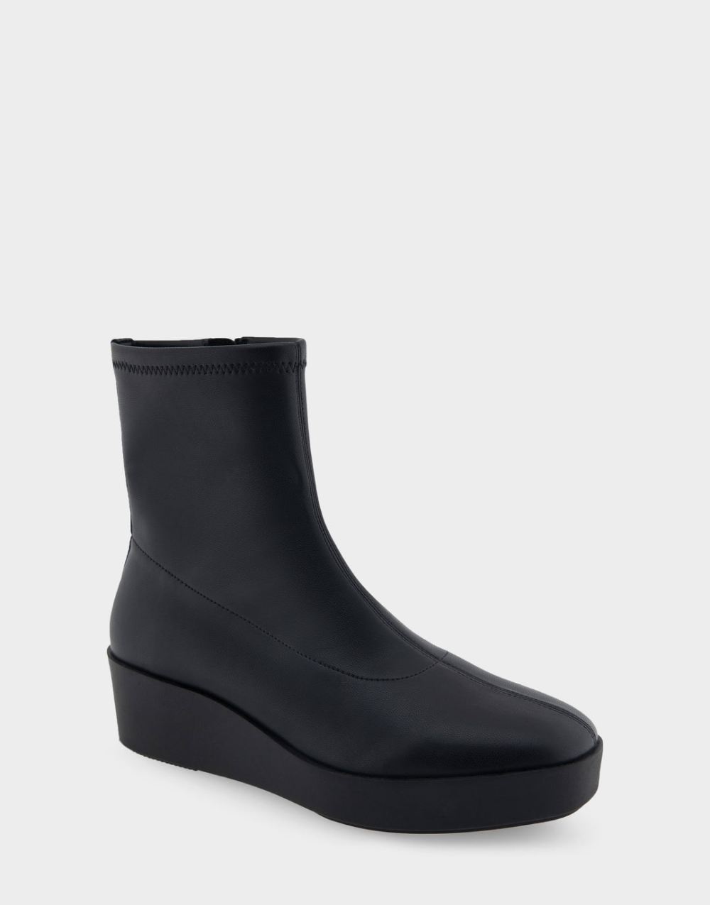 Aerosoles Women's Chiara Black Stretch Faux Leather Midcalf Boot-wedge
