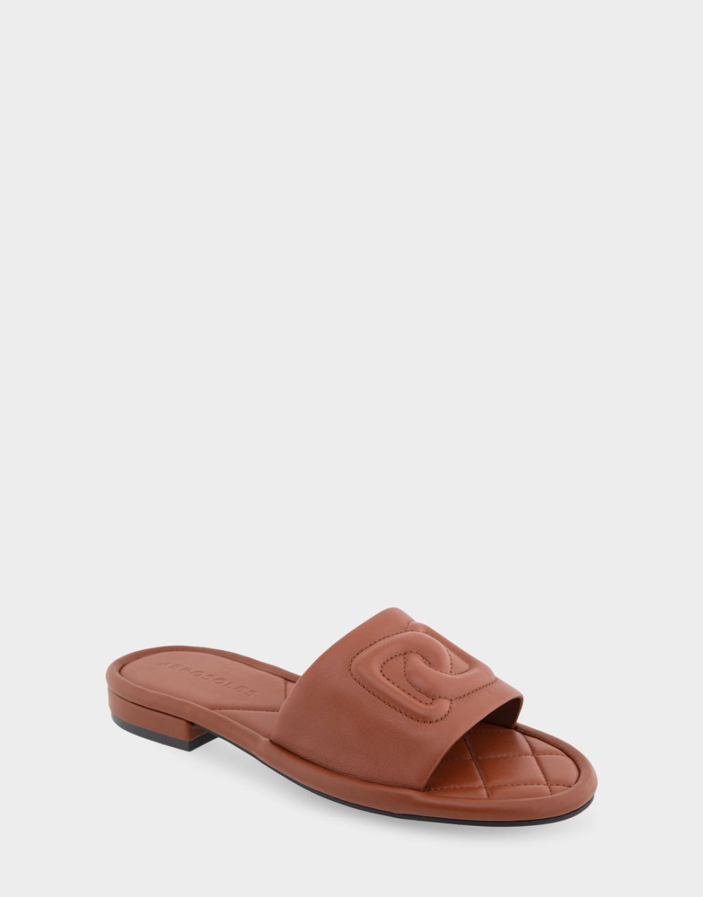 Aerosoles Women's Jilda Gingerbread Leather Debossed Chain Link Slide Sandal