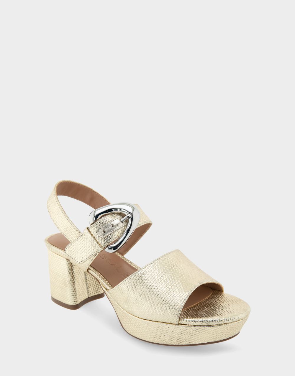 Aerosoles Women's Chamber Soft Gold Canvas Faux Leather Quarter Strap Platform Sandal