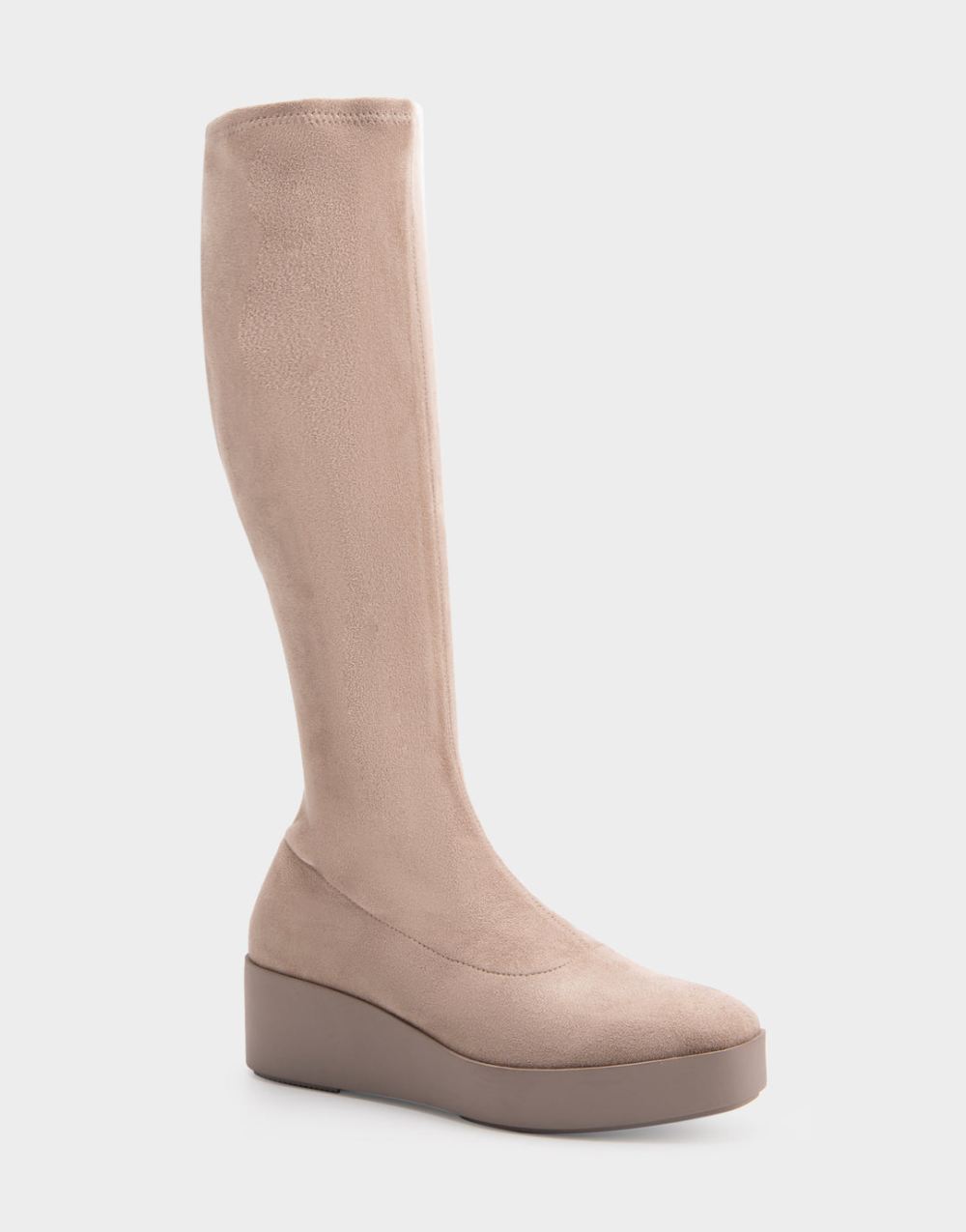 Aerosoles Women's Cecina Trench Coat Stretch Faux Suede Flatform Heel Tall Shaft Boot