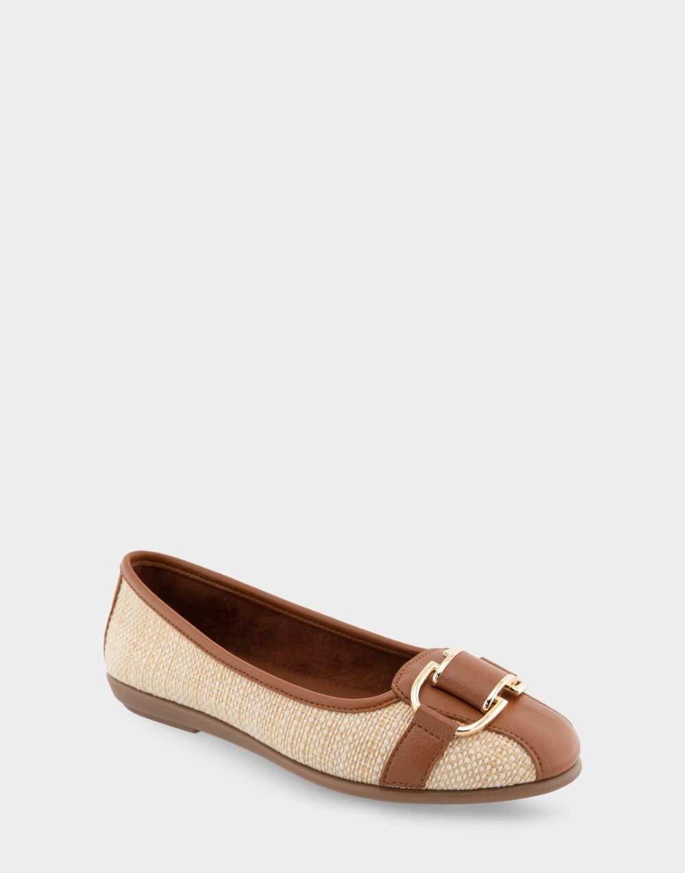 Aerosoles Women's Bentley Natural Raffia Combo Ornamented Flat