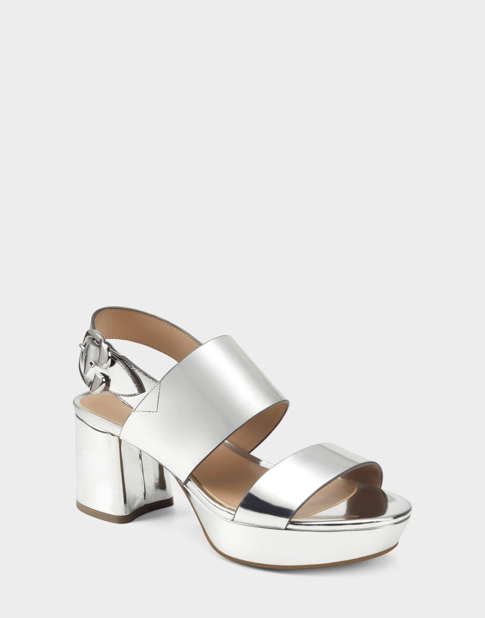 Aerosoles Women's Camera Silver Metallic Platform Block Heel Sandal with Buckle
