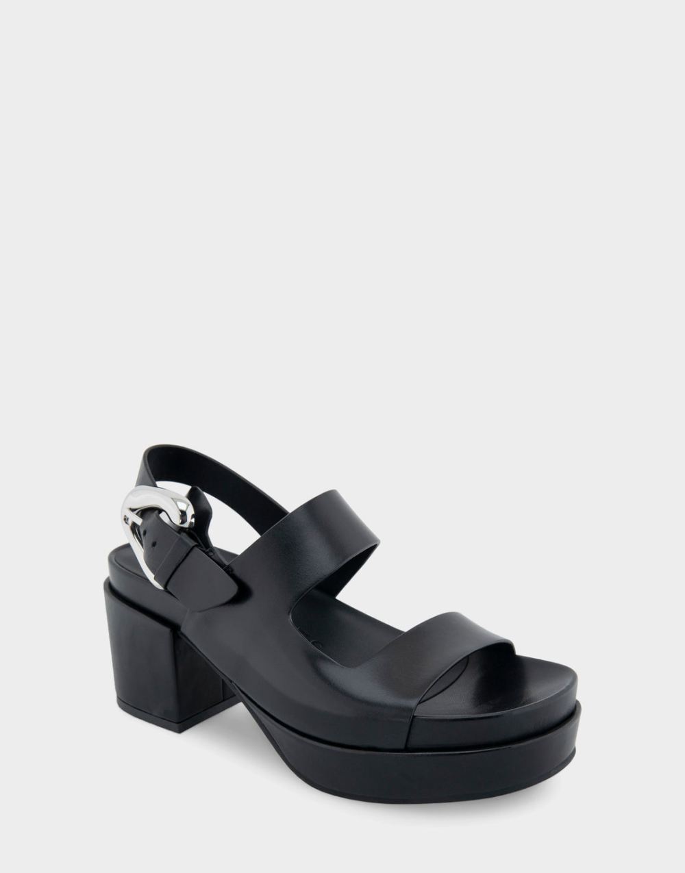 Aerosoles Women's Clarkson Black Leather Asymmetrical Molded Footbed Platform Sandal