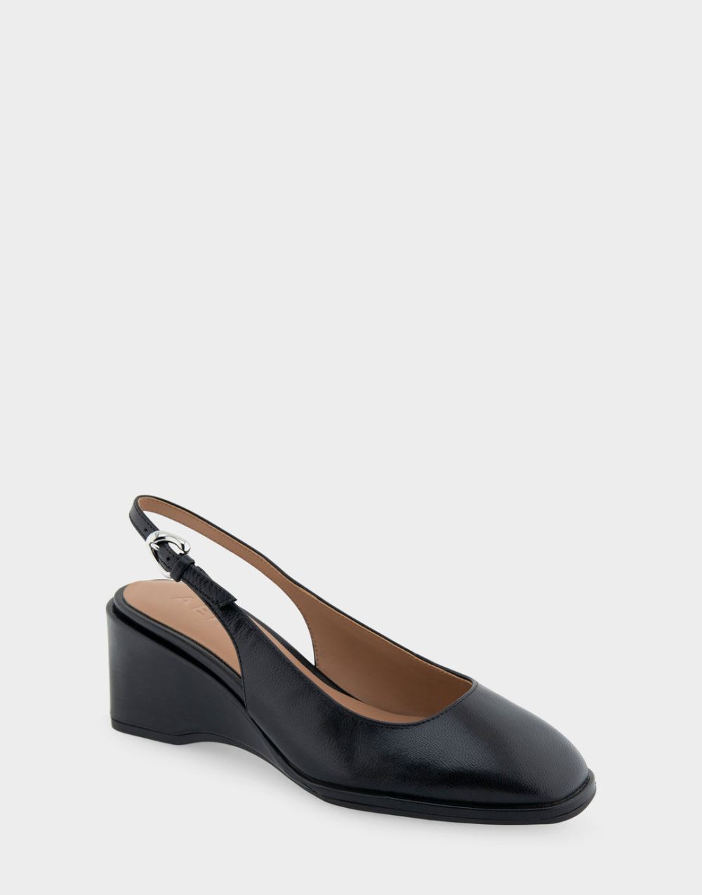 Aerosoles Women's Aria Black Leather Sculpted Wedge Slingback