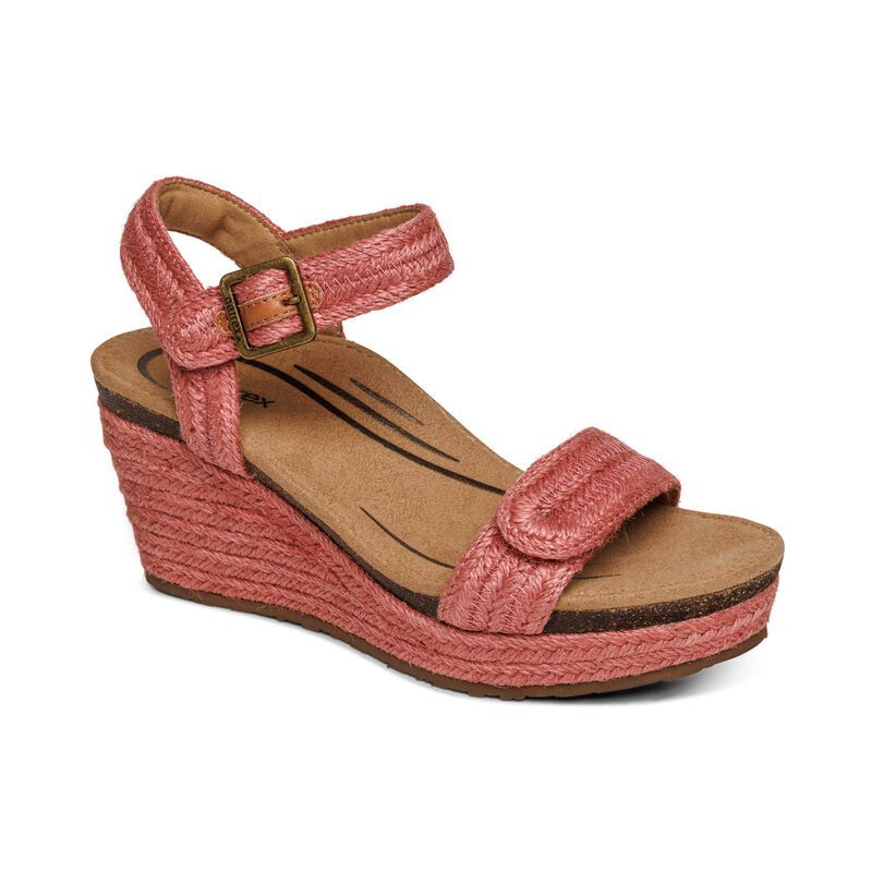 Aetrex | Women's Sydney Quarter Strap Espadrille Wedge-Raspberry | New Arrivals