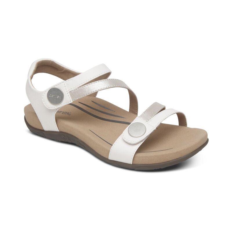 Aetrex | Women's Jess Adjustable Quarter Strap Sandal-White | New Arrivals