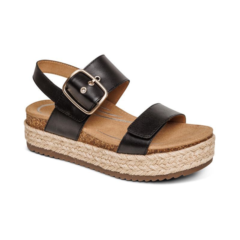 Aetrex | Women's Vania Arch Support Platform Sandal-Black | New Arrivals