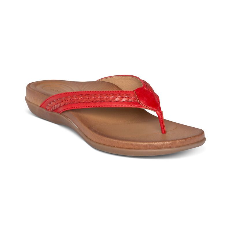 Aetrex | Women's Emmy Braided Thong-Red | New Arrivals