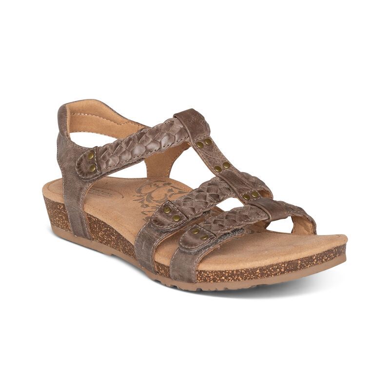 Aetrex | Women's Reese Adjustable Gladiator Sandal-Taupe | New Arrivals