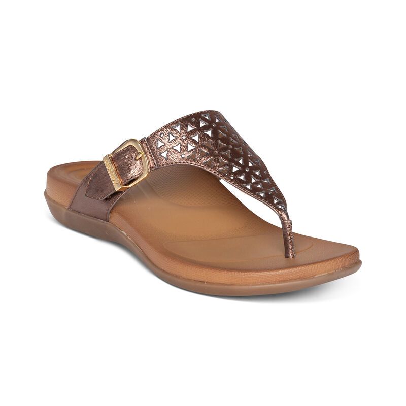 Aetrex | Women's Rita Adjustable Thong Sandal-Bronze | New Arrivals