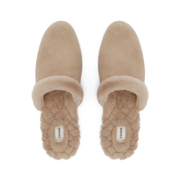 Birdies - Women's The Songbird-Brown Suede Fur-Lined Slide-Biscotti Faux Fur