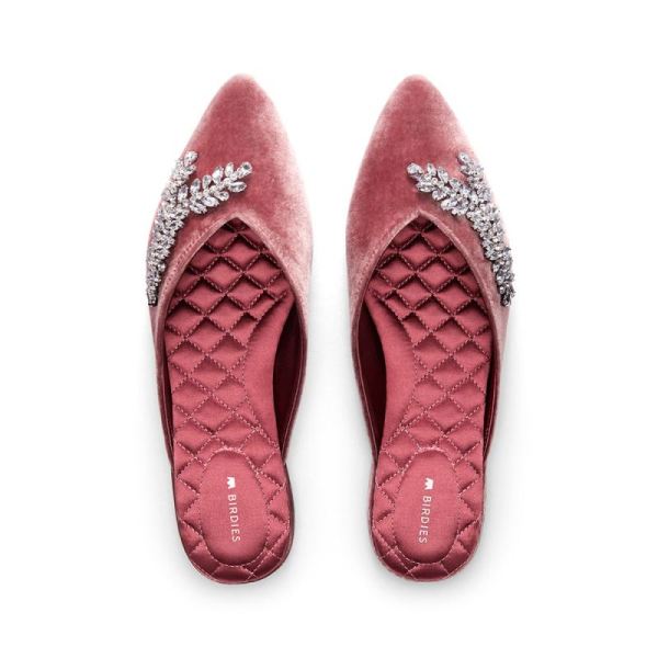 Birdies - Women's The Swan-Jeweled Pink Velvet Slide-Jeweled Raspberry