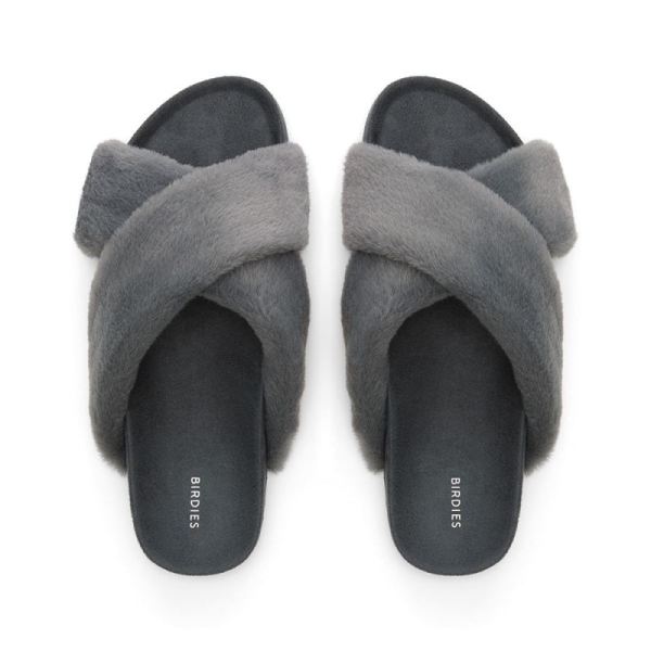 Birdies - Women's The Robin-Gray Faux Fur Slide-Pewter Faux Fur